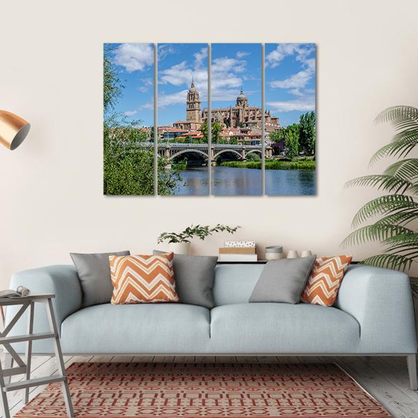 Bridge Over River Tormes Canvas Wall Art-4 Horizontal-Gallery Wrap-34" x 24"-Tiaracle