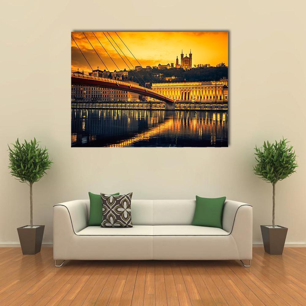 Bridge Over Saone River Canvas Wall Art-4 Pop-Gallery Wrap-50" x 32"-Tiaracle