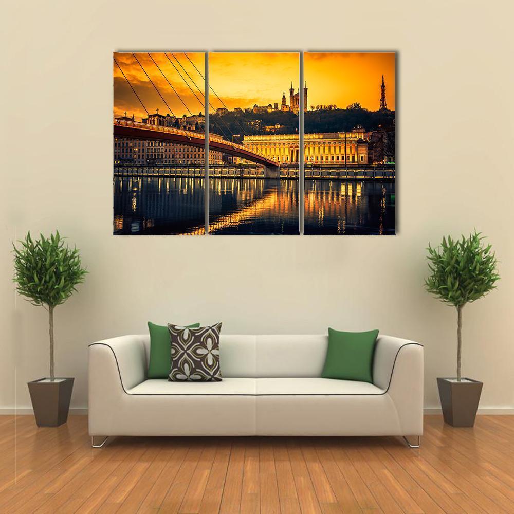 Bridge Over Saone River Canvas Wall Art-3 Horizontal-Gallery Wrap-37" x 24"-Tiaracle