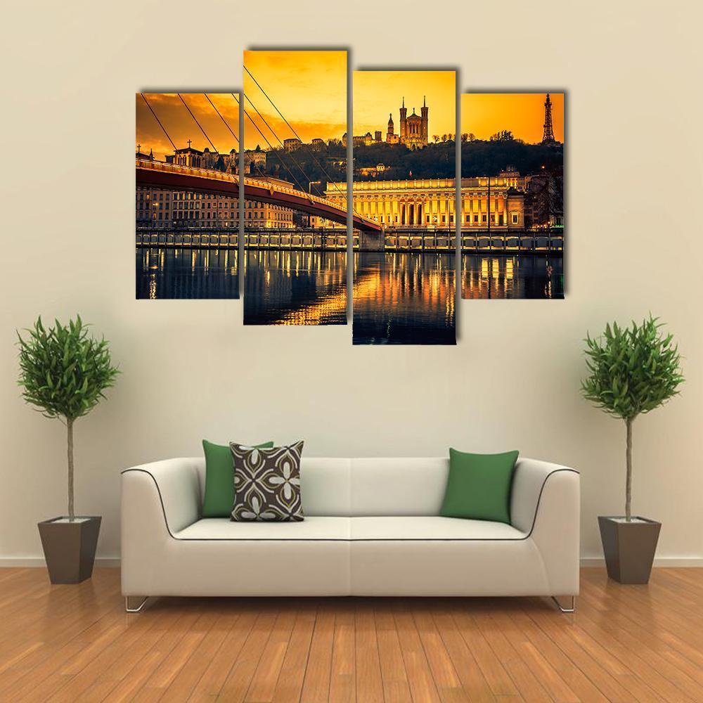 Bridge Over Saone River Canvas Wall Art-4 Pop-Gallery Wrap-50" x 32"-Tiaracle