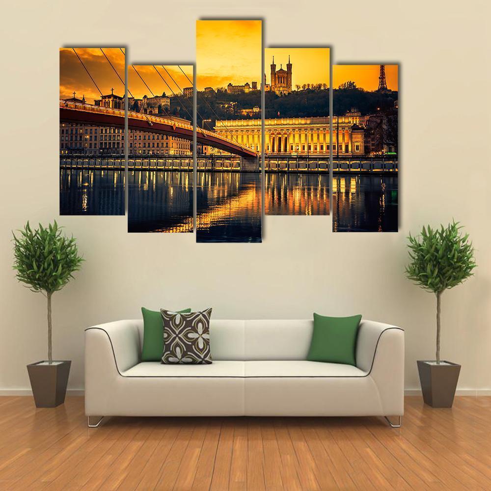 Bridge Over Saone River Canvas Wall Art-5 Pop-Gallery Wrap-47" x 32"-Tiaracle