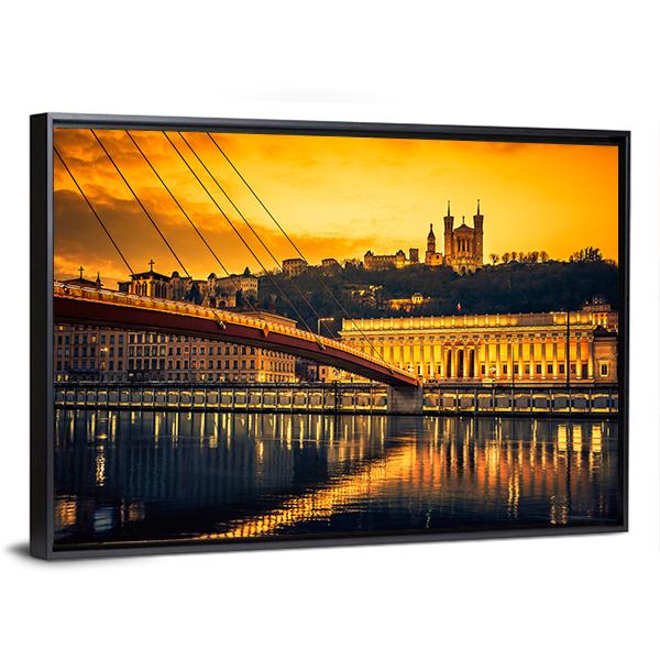 Bridge Over Saone River Canvas Wall Art-3 Horizontal-Gallery Wrap-25" x 16"-Tiaracle