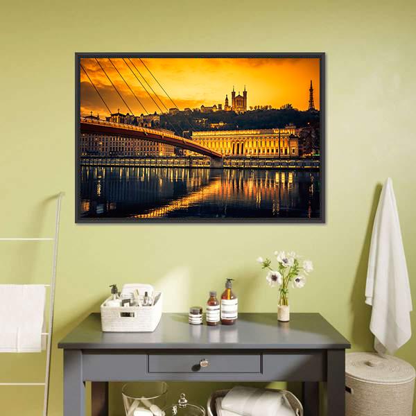 Bridge Over Saone River Canvas Wall Art-3 Horizontal-Gallery Wrap-25" x 16"-Tiaracle