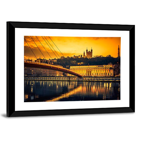Bridge Over Saone River Canvas Wall Art-3 Horizontal-Gallery Wrap-25" x 16"-Tiaracle