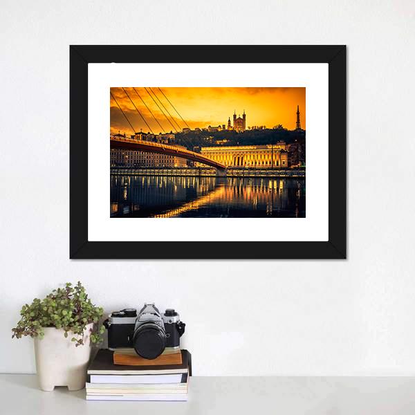 Bridge Over Saone River Canvas Wall Art-1 Piece-Framed Print-20" x 16"-Tiaracle