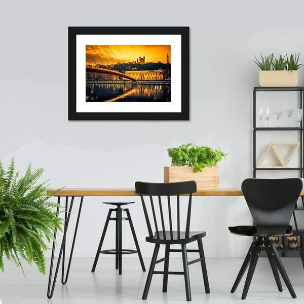 Bridge Over Saone River Canvas Wall Art-3 Horizontal-Gallery Wrap-25" x 16"-Tiaracle