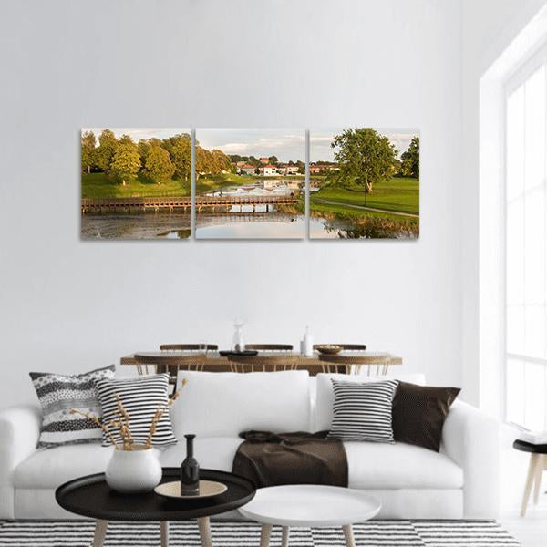 Bridge In Old City Norway Panoramic Canvas Wall Art-3 Piece-25" x 08"-Tiaracle