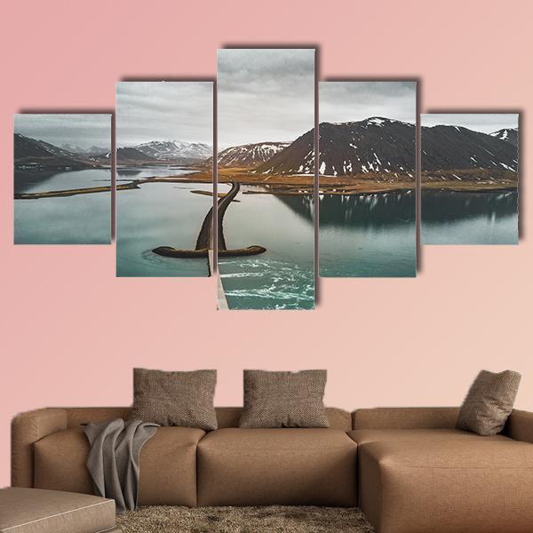 Bridge Over The Sea Iceland Canvas Wall Art-5 Star-Gallery Wrap-62" x 32"-Tiaracle