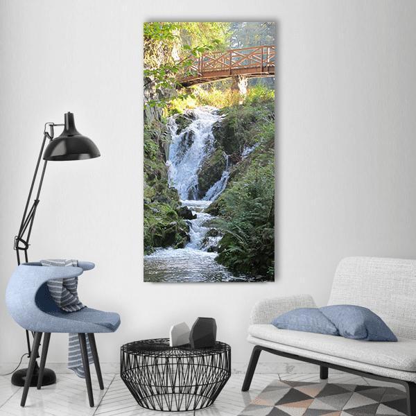 Bridge Over Waterfall Vertical Canvas Wall Art-1 Vertical-Gallery Wrap-12" x 24"-Tiaracle