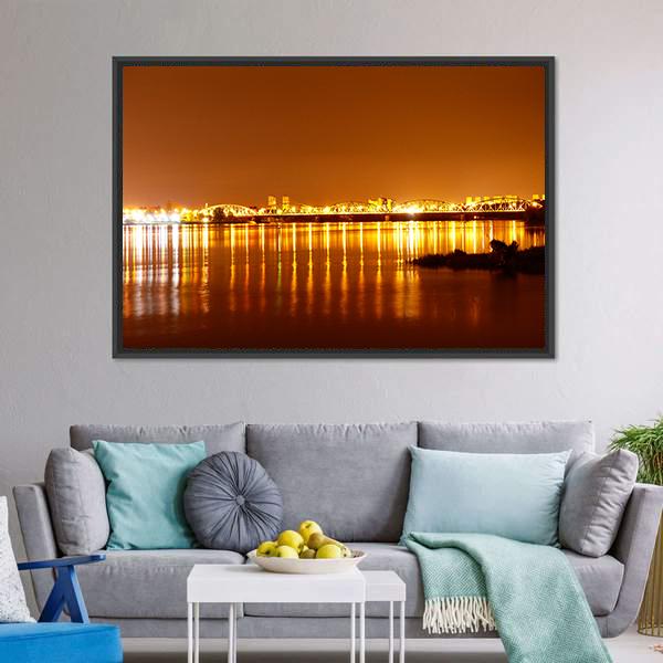 Bridge Over Wisla At Night Panoramic Canvas Wall Art-1 Piece-36" x 12"-Tiaracle