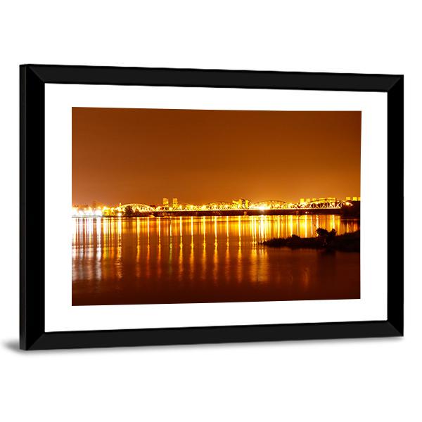 Bridge Over Wisla At Night Panoramic Canvas Wall Art-1 Piece-36" x 12"-Tiaracle