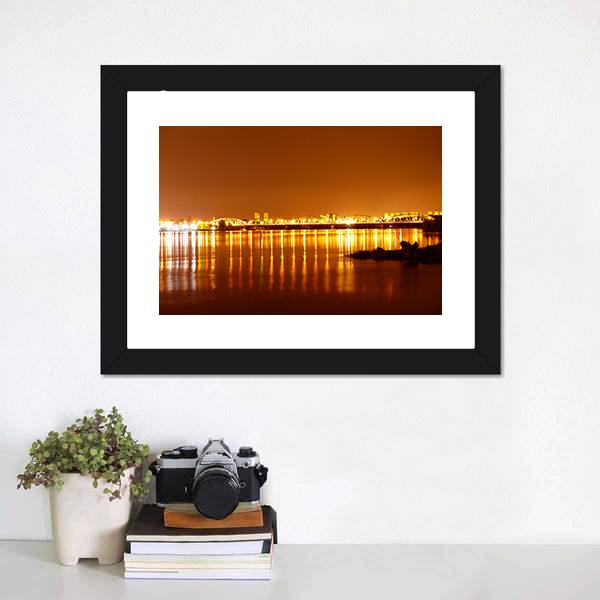 Bridge Over Wisla At Night Panoramic Canvas Wall Art-1 Piece-36" x 12"-Tiaracle