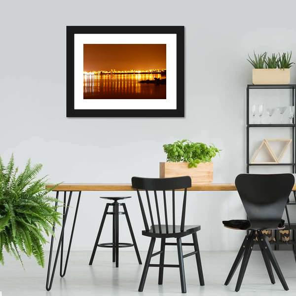 Bridge Over Wisla At Night Panoramic Canvas Wall Art-1 Piece-36" x 12"-Tiaracle
