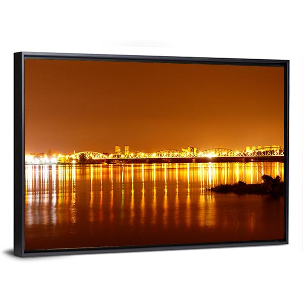 Bridge Over Wisla At Night Panoramic Canvas Wall Art-1 Piece-36" x 12"-Tiaracle
