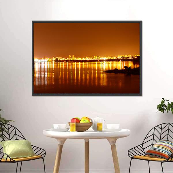 Bridge Over Wisla At Night Panoramic Canvas Wall Art-1 Piece-36" x 12"-Tiaracle