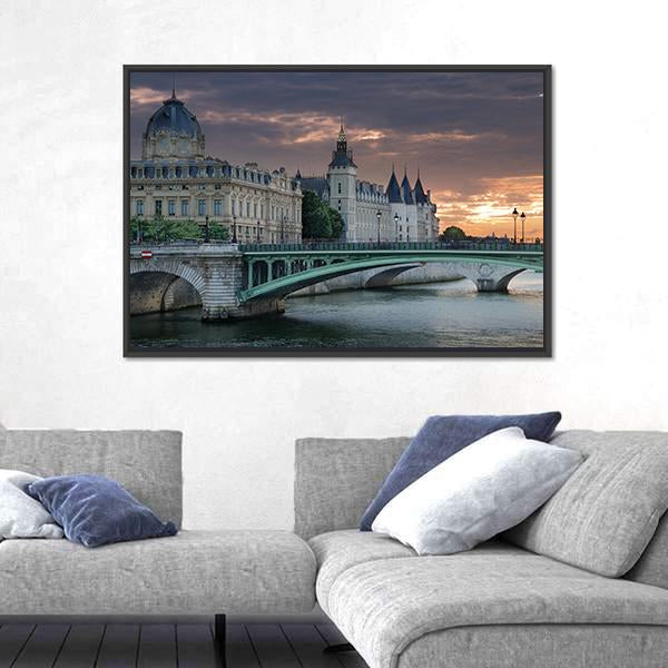 Bridge Pont Notre Dame Canvas Wall Art-1 Piece-Floating Frame-24" x 16"-Tiaracle