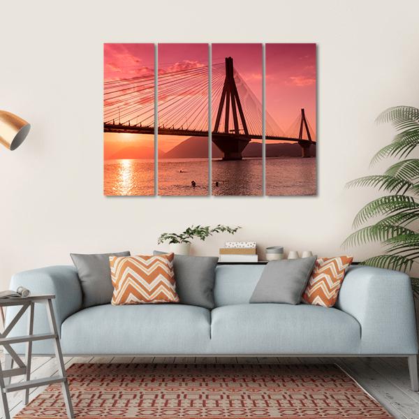 Bridge Rio Antirio Greece Canvas Wall Art-4 Horizontal-Gallery Wrap-34" x 24"-Tiaracle