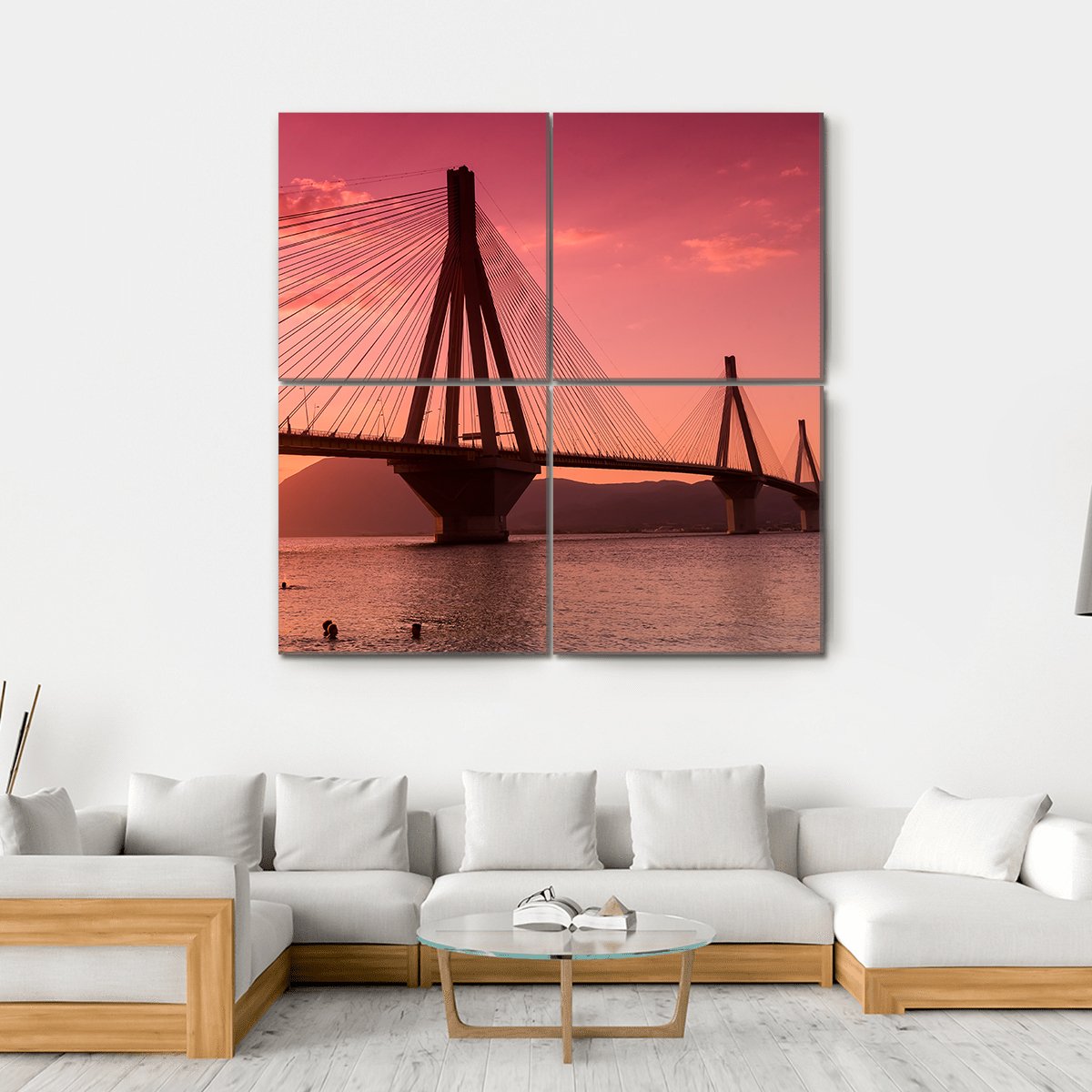 Bridge Rio Antirio Greece Canvas Wall Art-4 Square-Gallery Wrap-17" x 17"-Tiaracle