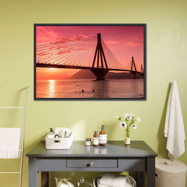 Bridge Rio Antirio Greece Canvas Wall Art-5 Horizontal-Gallery Wrap-22" x 12"-Tiaracle