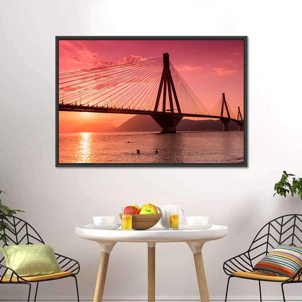 Bridge Rio Antirio Greece Canvas Wall Art-5 Horizontal-Gallery Wrap-22" x 12"-Tiaracle