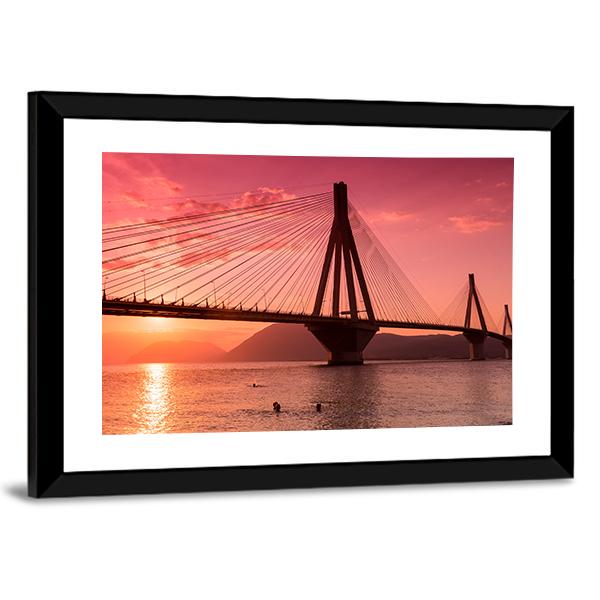 Bridge Rio Antirio Greece Canvas Wall Art-5 Horizontal-Gallery Wrap-22" x 12"-Tiaracle
