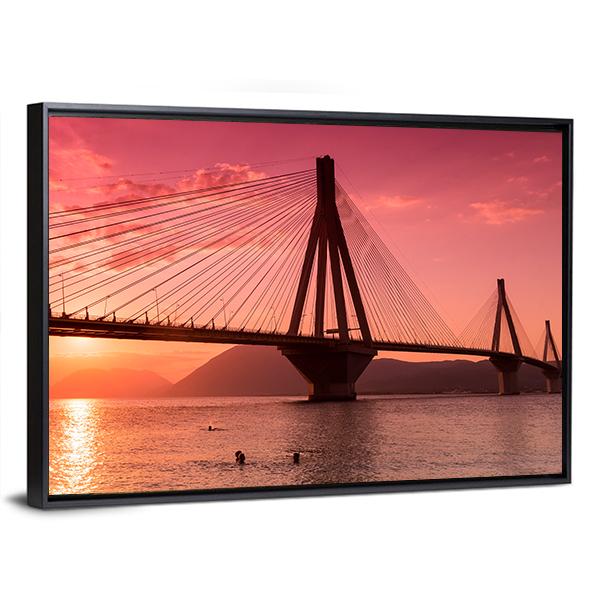 Bridge Rio Antirio Greece Canvas Wall Art-5 Horizontal-Gallery Wrap-22" x 12"-Tiaracle