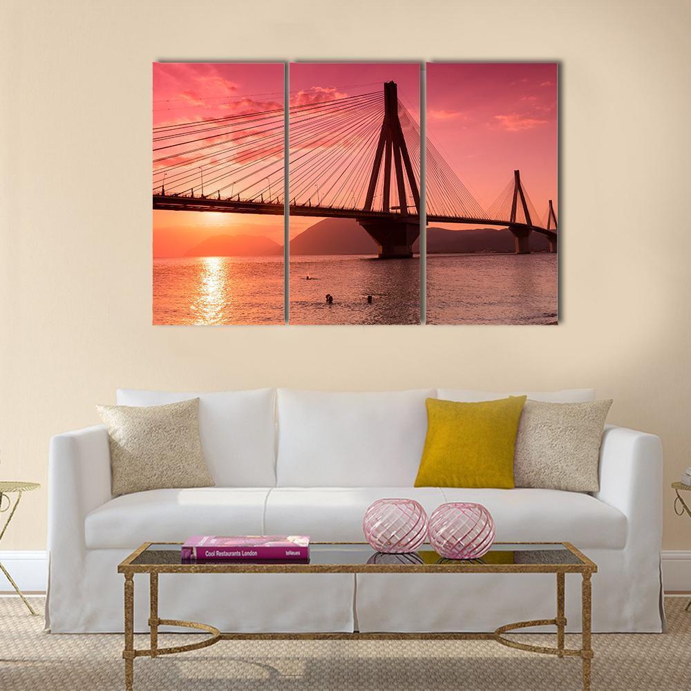 Bridge Rio Antirio Greece Canvas Wall Art-3 Horizontal-Gallery Wrap-37" x 24"-Tiaracle