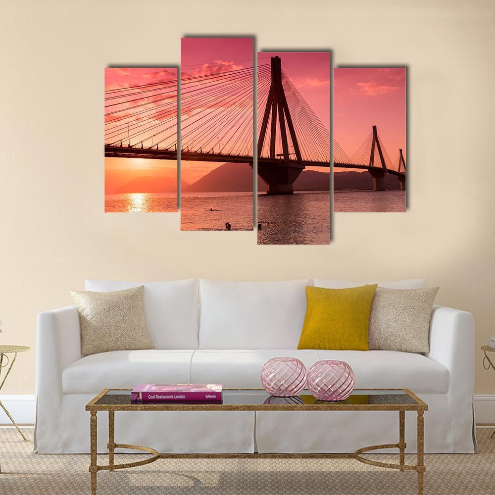 Bridge Rio Antirio Greece Canvas Wall Art-4 Pop-Gallery Wrap-50" x 32"-Tiaracle