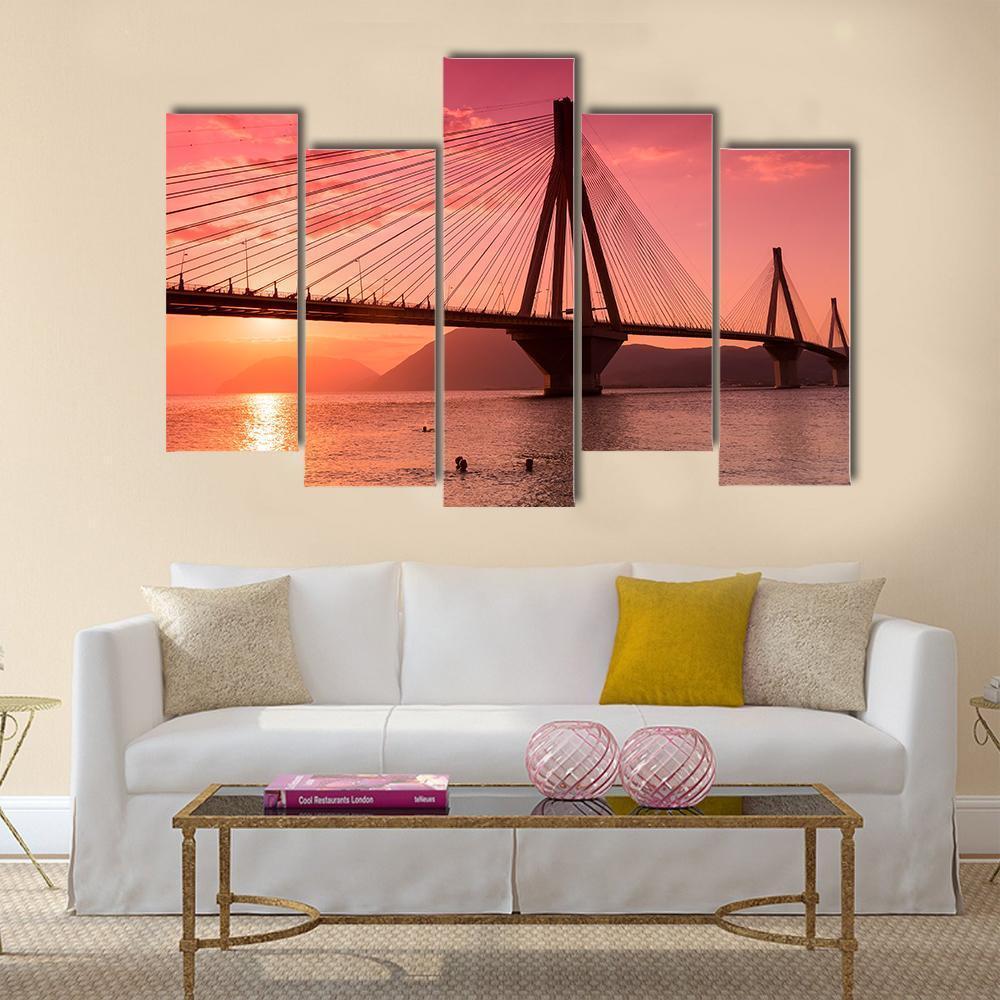 Bridge Rio Antirio Greece Canvas Wall Art-5 Pop-Gallery Wrap-47" x 32"-Tiaracle