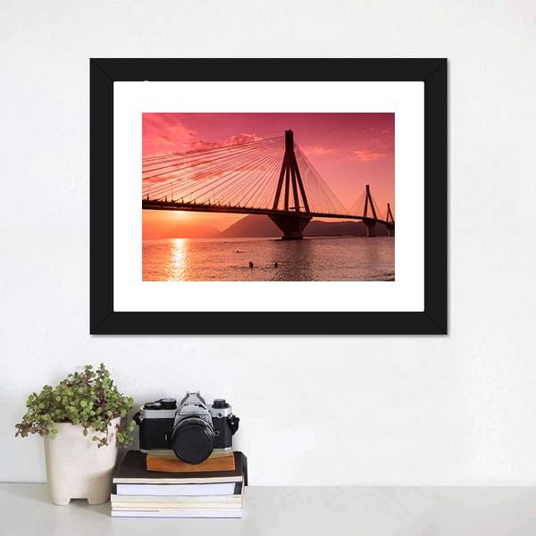 Bridge Rio Antirio Greece Canvas Wall Art-1 Piece-Framed Print-20" x 16"-Tiaracle