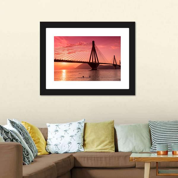 Bridge Rio Antirio Greece Canvas Wall Art-3 Horizontal-Gallery Wrap-25" x 16"-Tiaracle