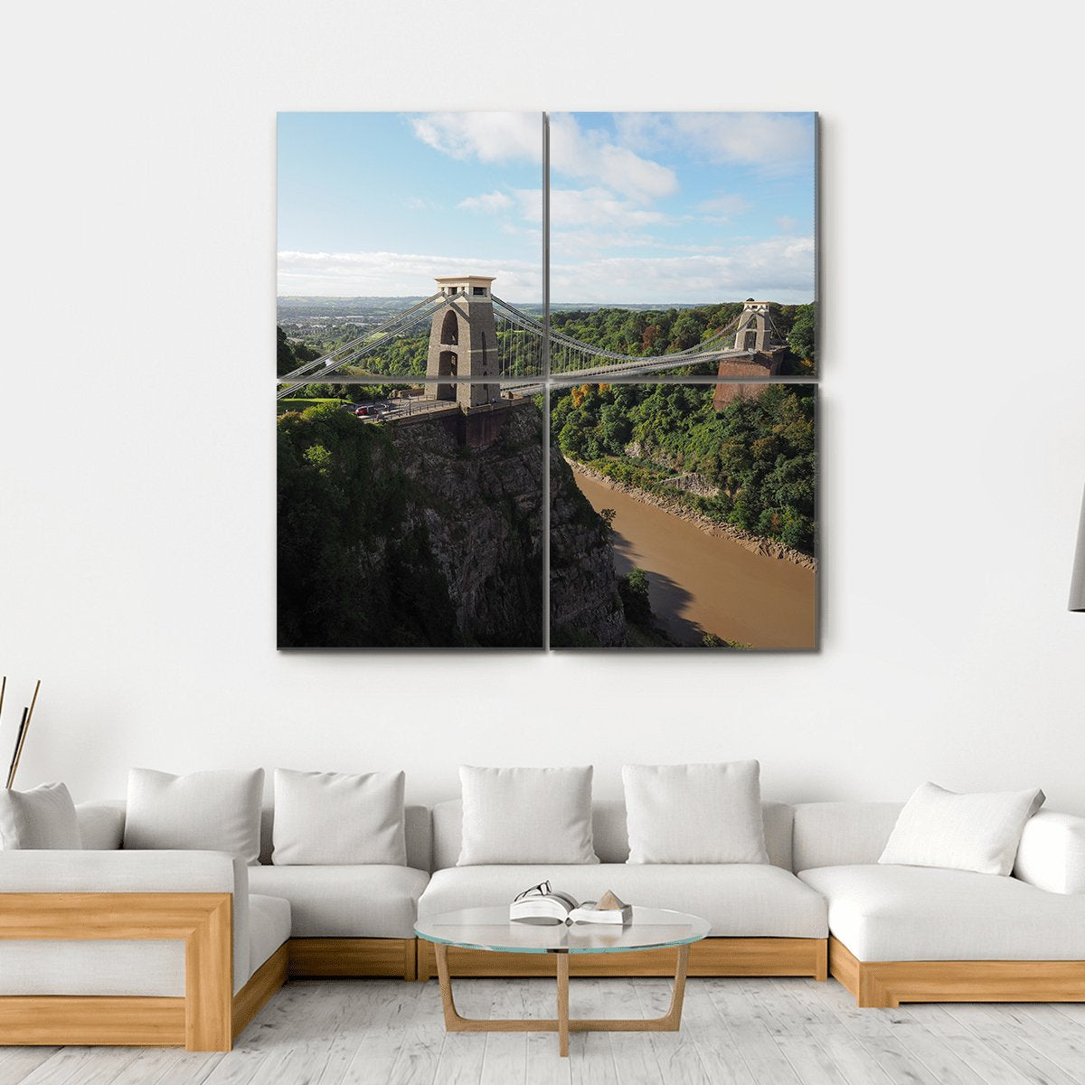 Bridge Spanning Avon Gorge Canvas Wall Art-4 Square-Gallery Wrap-17" x 17"-Tiaracle