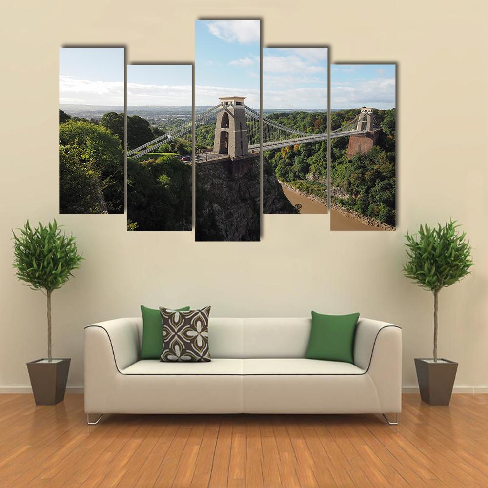 Bridge Spanning Avon Gorge Canvas Wall Art-5 Pop-Gallery Wrap-47" x 32"-Tiaracle