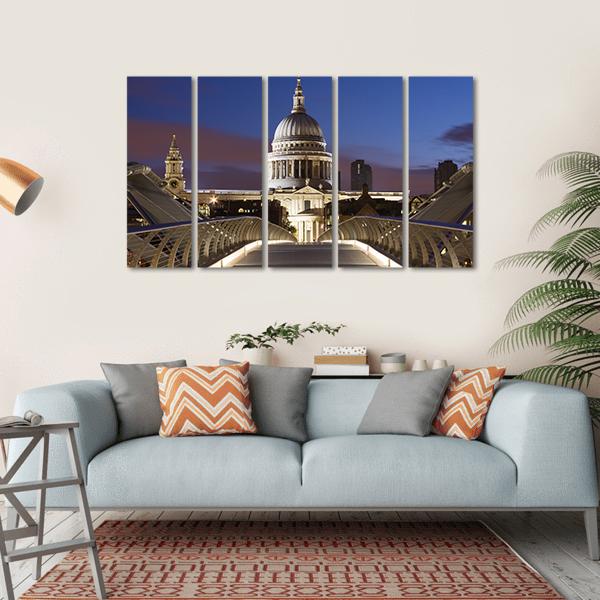 Bridge To St Pauls Canvas Wall Art-5 Horizontal-Gallery Wrap-22" x 12"-Tiaracle