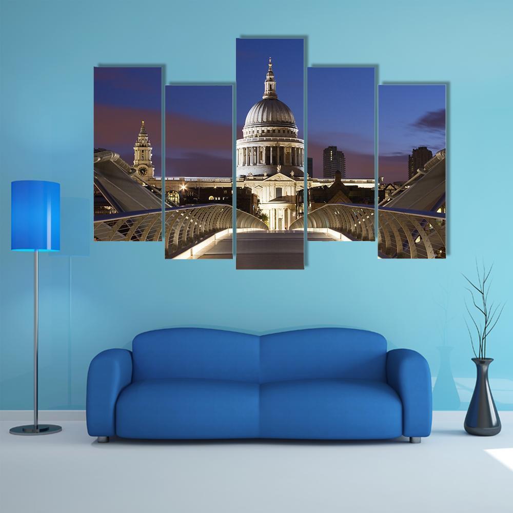 Bridge To St Pauls Canvas Wall Art-5 Pop-Gallery Wrap-47" x 32"-Tiaracle
