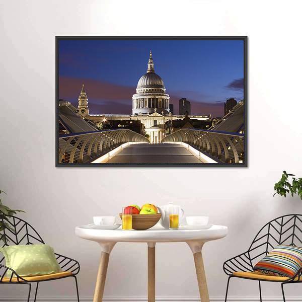 Bridge To St Pauls Canvas Wall Art-3 Horizontal-Gallery Wrap-25" x 16"-Tiaracle