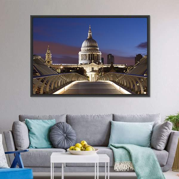 Bridge To St Pauls Canvas Wall Art-1 Piece-Floating Frame-24" x 16"-Tiaracle