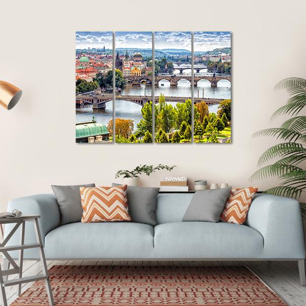 Bridges On The Vltava River Canvas Wall Art-4 Horizontal-Gallery Wrap-34" x 24"-Tiaracle