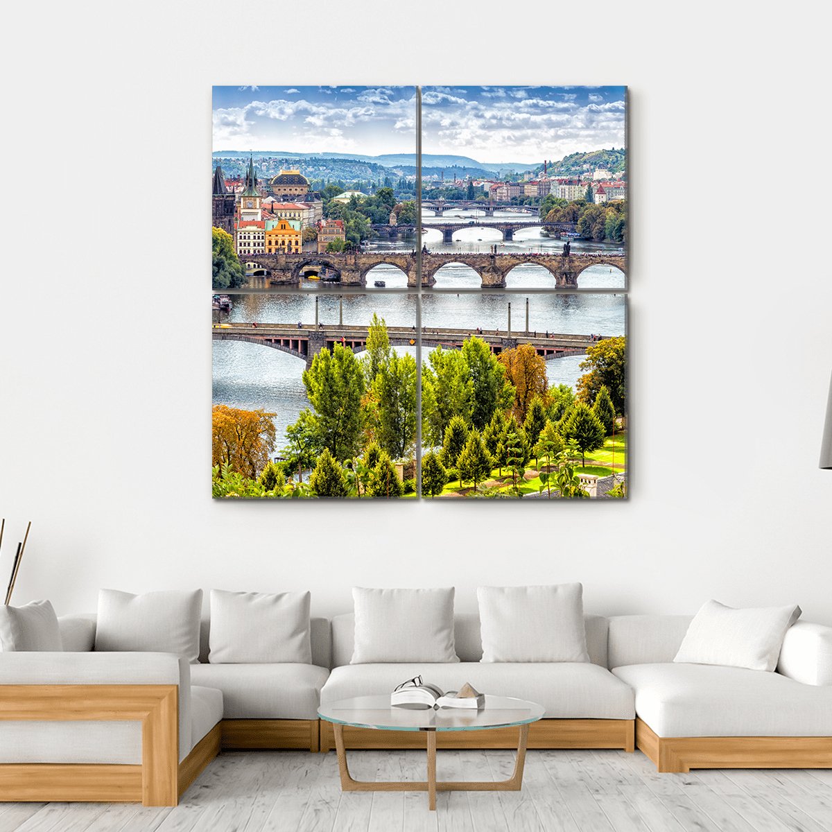 Bridges On The Vltava River Canvas Wall Art-4 Square-Gallery Wrap-17" x 17"-Tiaracle