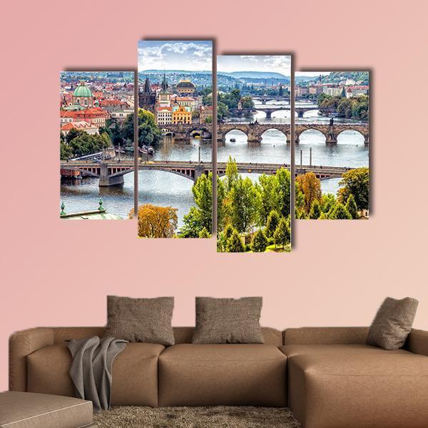 Bridges On The Vltava River Canvas Wall Art-4 Pop-Gallery Wrap-50" x 32"-Tiaracle