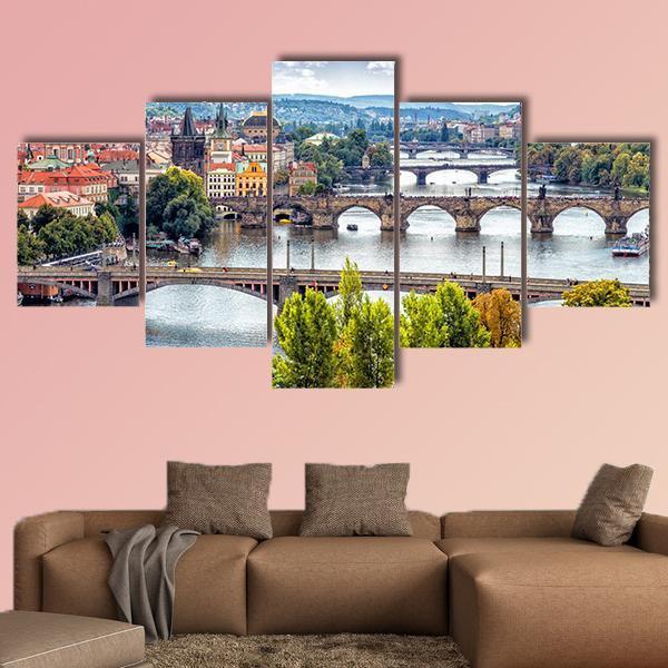 Bridges On The Vltava River Canvas Wall Art-5 Star-Gallery Wrap-62" x 32"-Tiaracle