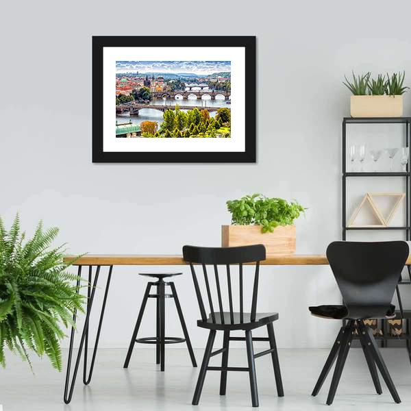 Bridges On The Vltava River Canvas Wall Art-3 Horizontal-Gallery Wrap-25" x 16"-Tiaracle