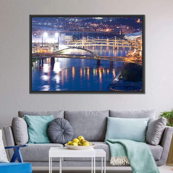 Bridges Over Allegheny River Canvas Wall Art-1 Piece-Floating Frame-24" x 16"-Tiaracle
