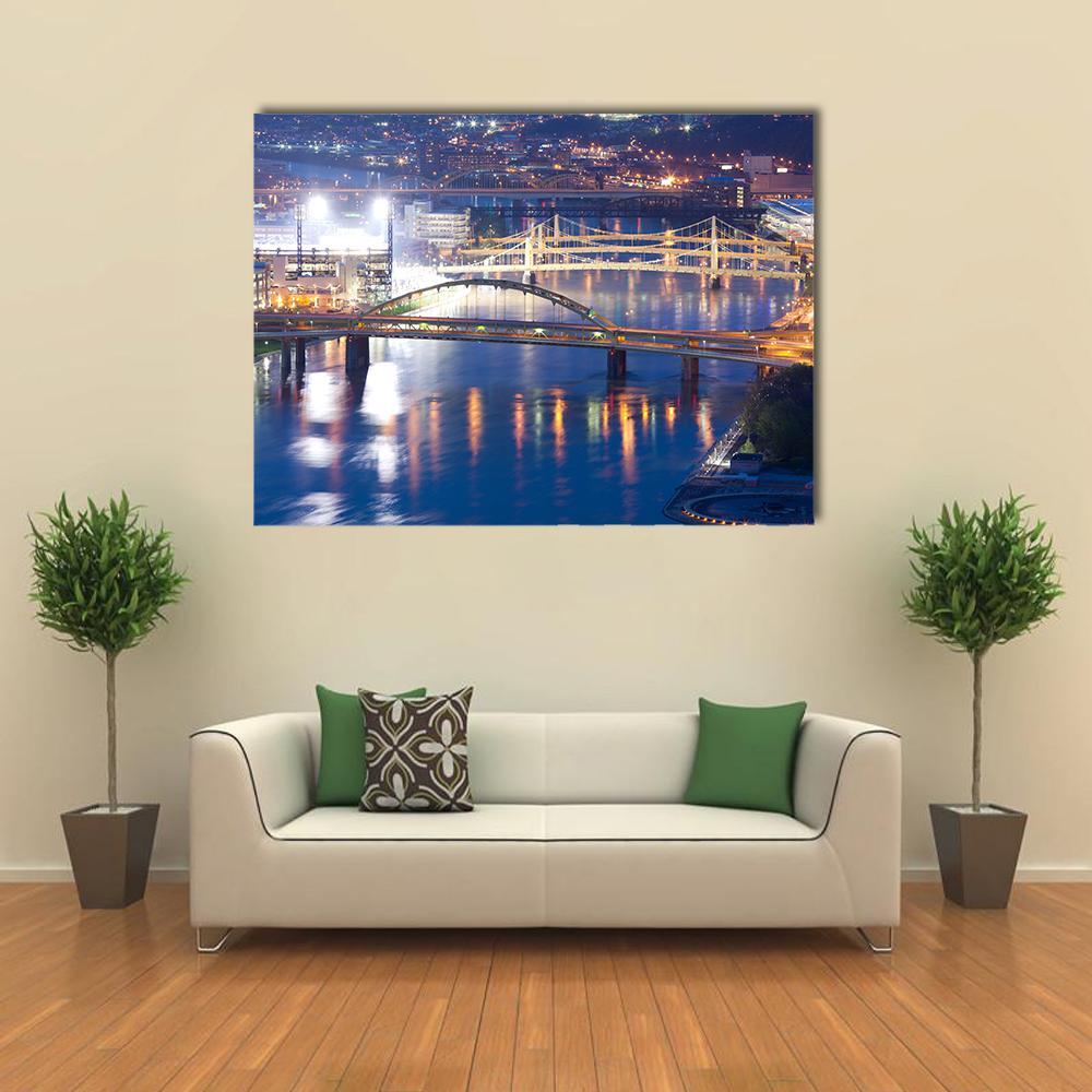 Bridges Over Allegheny River Canvas Wall Art-4 Horizontal-Gallery Wrap-34" x 24"-Tiaracle