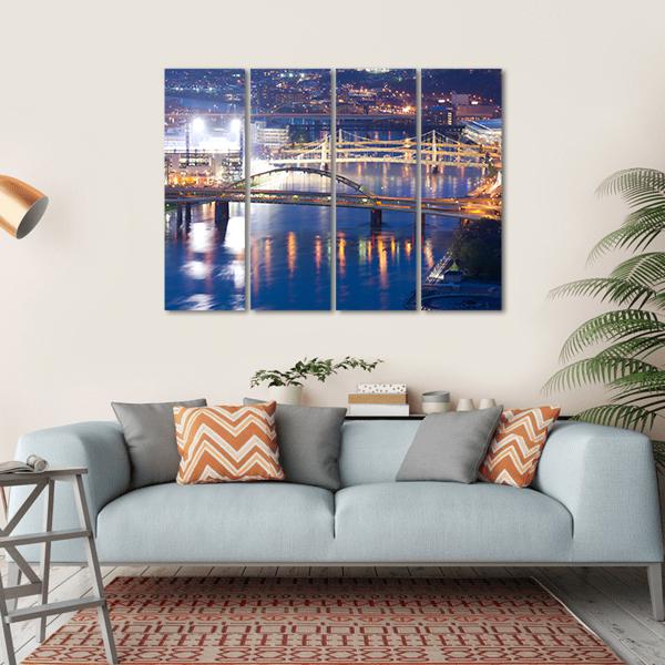 Bridges Over Allegheny River Canvas Wall Art-4 Horizontal-Gallery Wrap-34" x 24"-Tiaracle