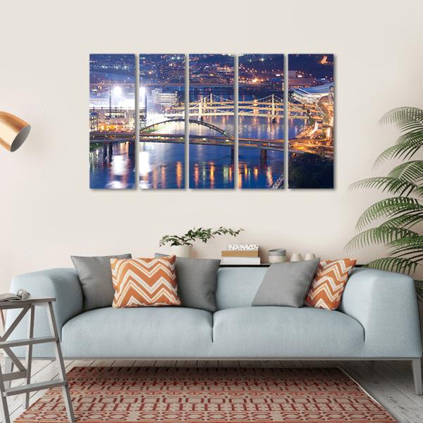 Bridges Over Allegheny River Canvas Wall Art-5 Horizontal-Gallery Wrap-22" x 12"-Tiaracle