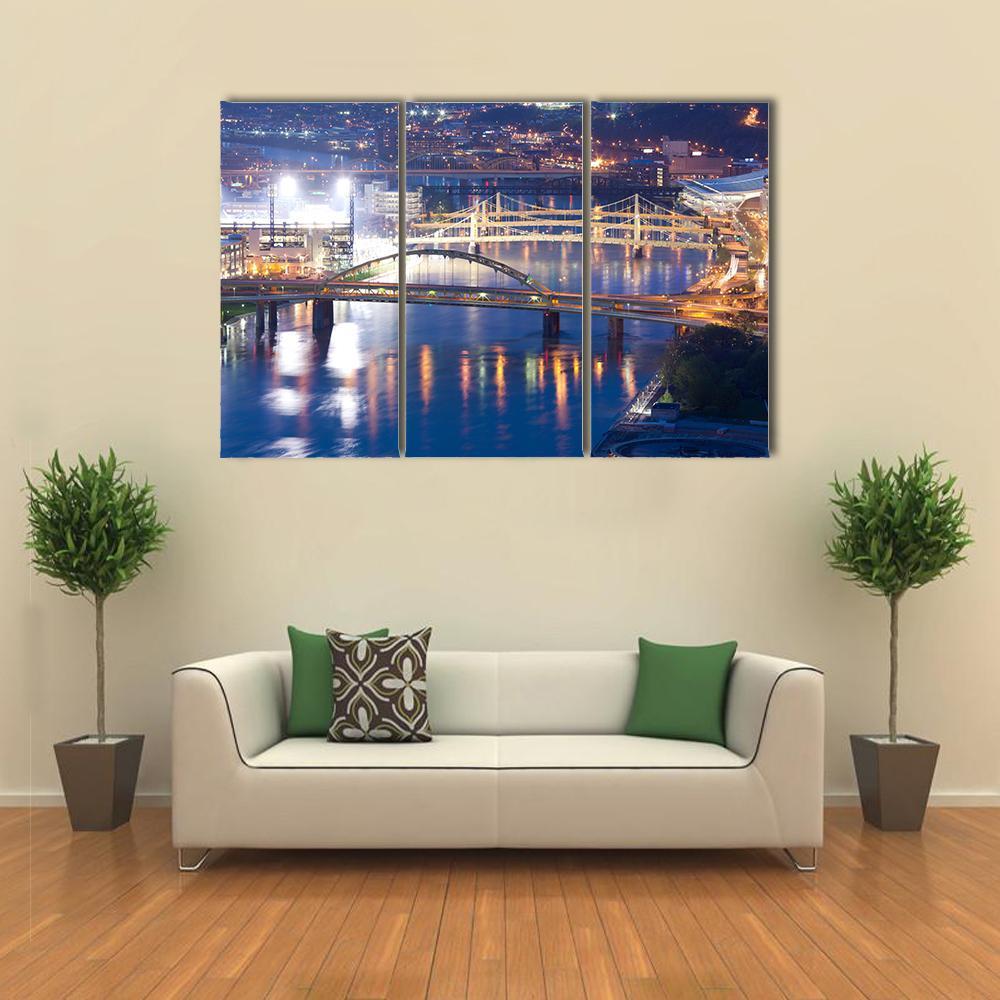 Bridges Over Allegheny River Canvas Wall Art-3 Horizontal-Gallery Wrap-37" x 24"-Tiaracle