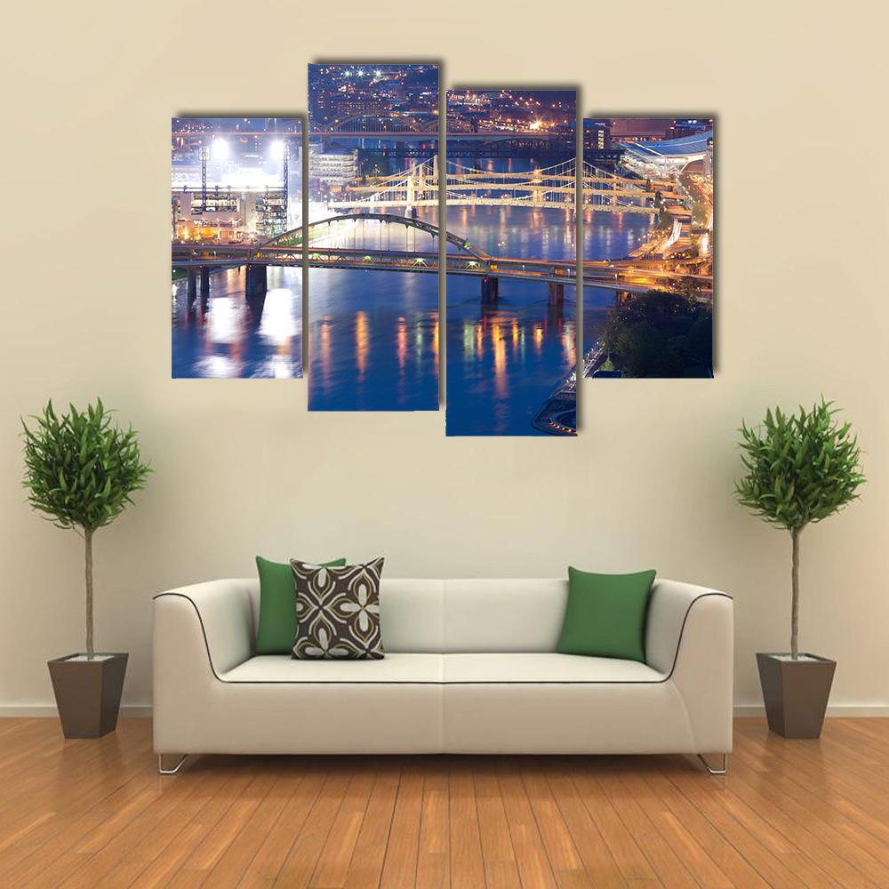 Bridges Over Allegheny River Canvas Wall Art-5 Pop-Gallery Wrap-47" x 32"-Tiaracle
