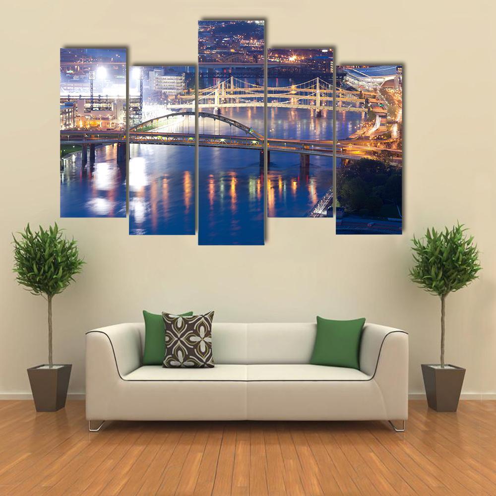Bridges Over Allegheny River Canvas Wall Art-5 Pop-Gallery Wrap-47" x 32"-Tiaracle