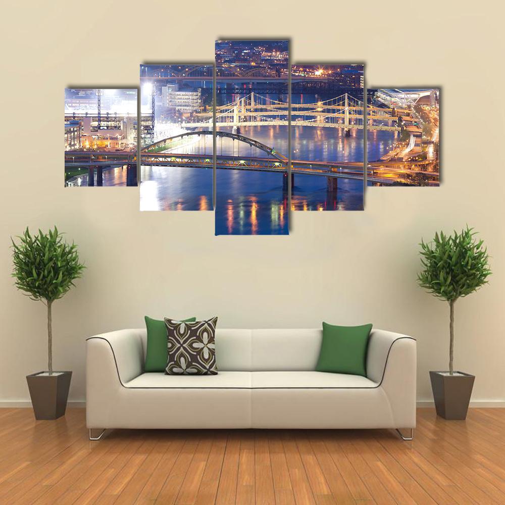 Bridges Over Allegheny River Canvas Wall Art-5 Star-Gallery Wrap-62" x 32"-Tiaracle